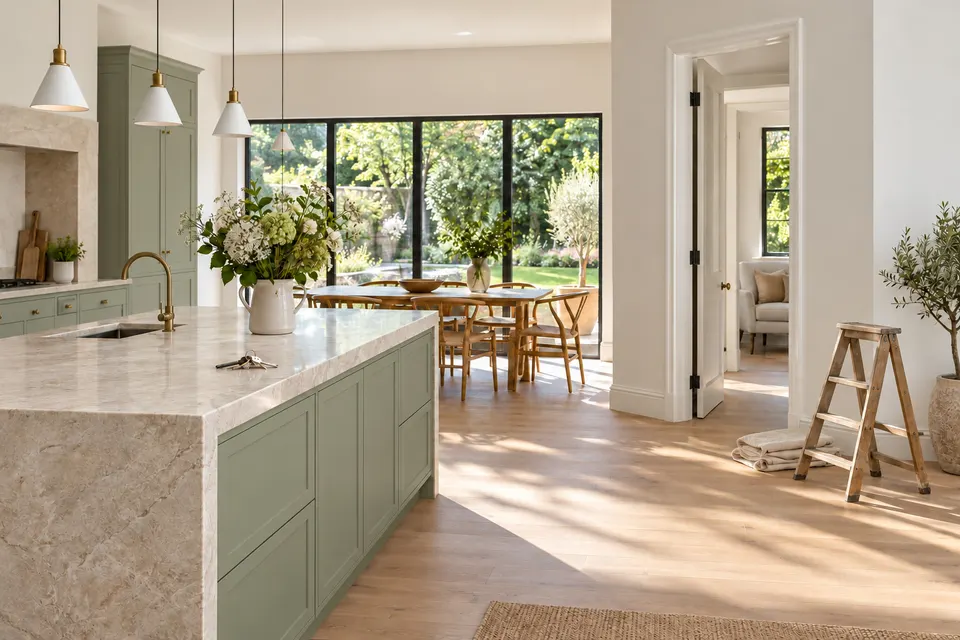 A newly renovated kitchen and living space that opens onto the garden