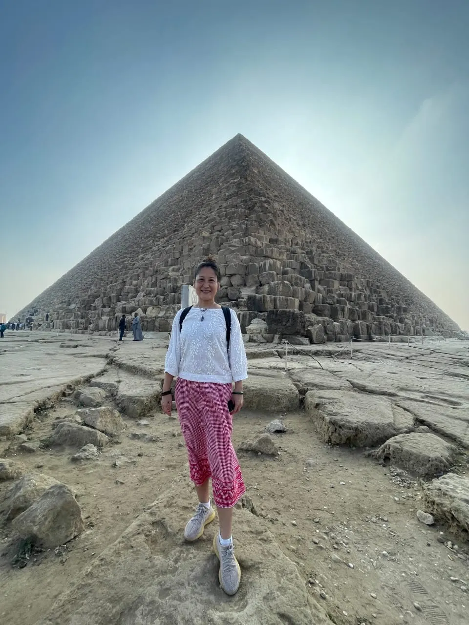 Jacqueline Lian Zong in front of the Great Pyramid of Giza